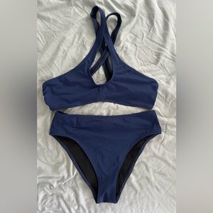 solid and striped bikini never worn